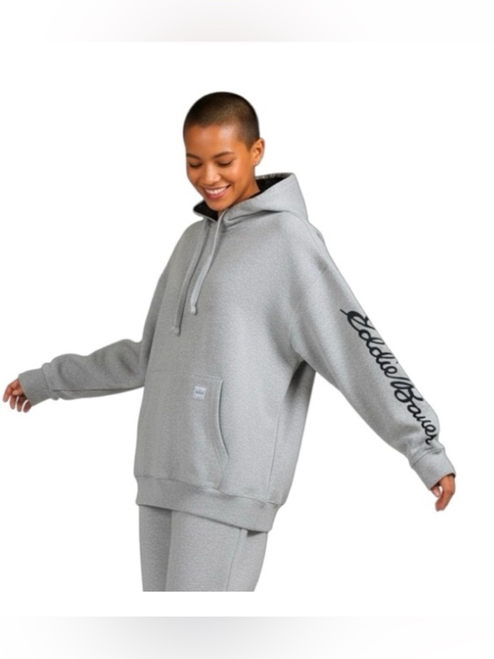 Eddie Bauer Light Gray Pullover Hoodie with Sleeve Script